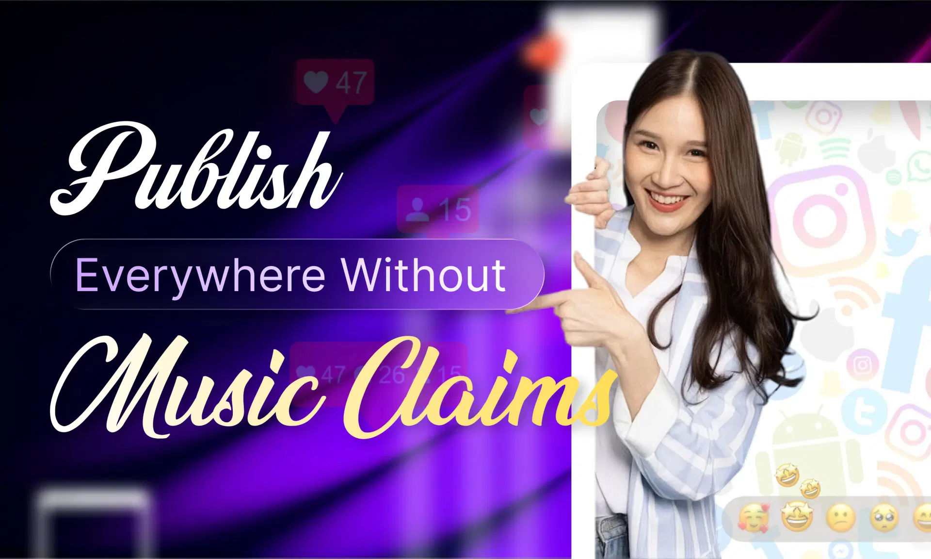 Publish across YouTube, Instagram Reels, and TikTok with copyright-safe music