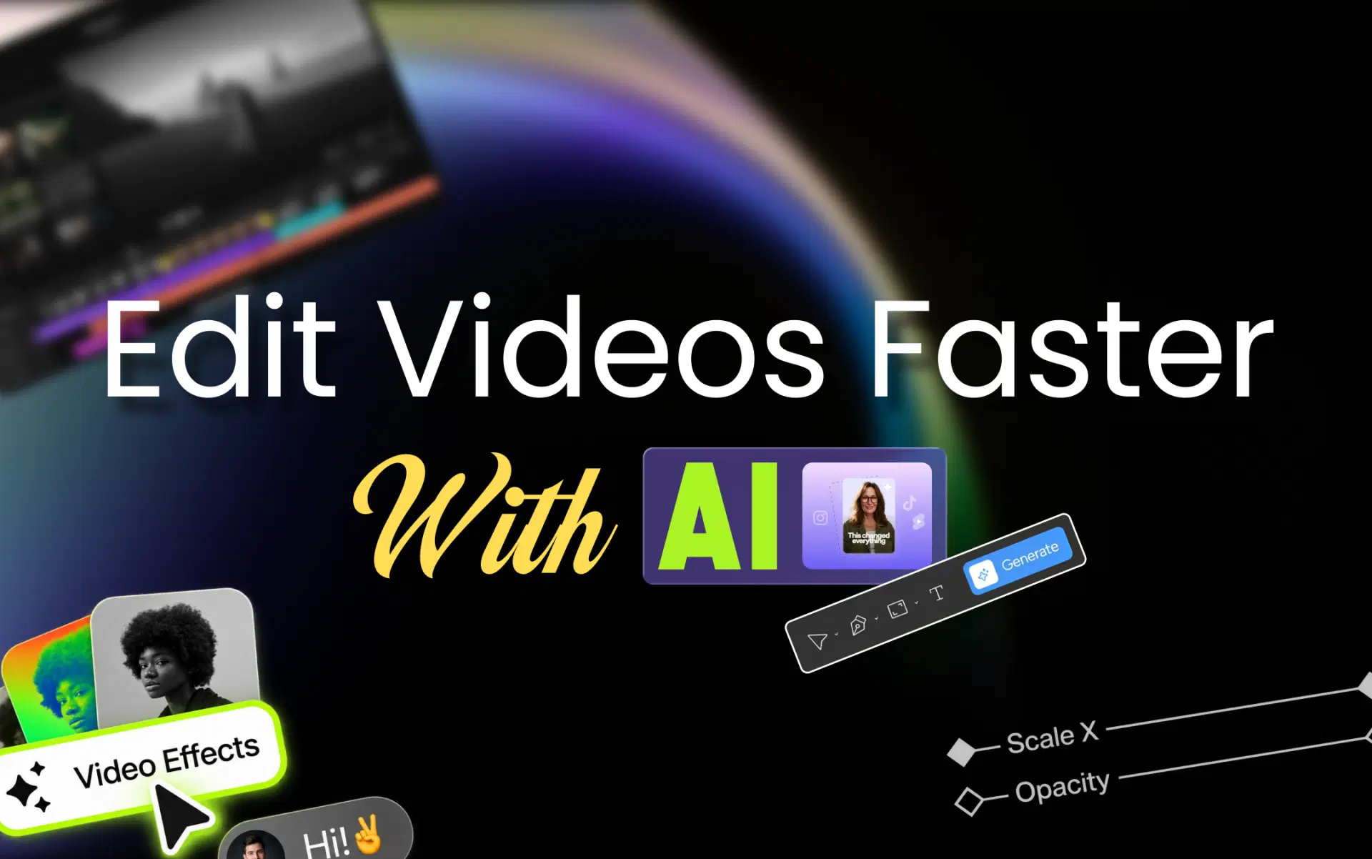 Edit videos faster with AI using captions, video effects, and timeline editing tools