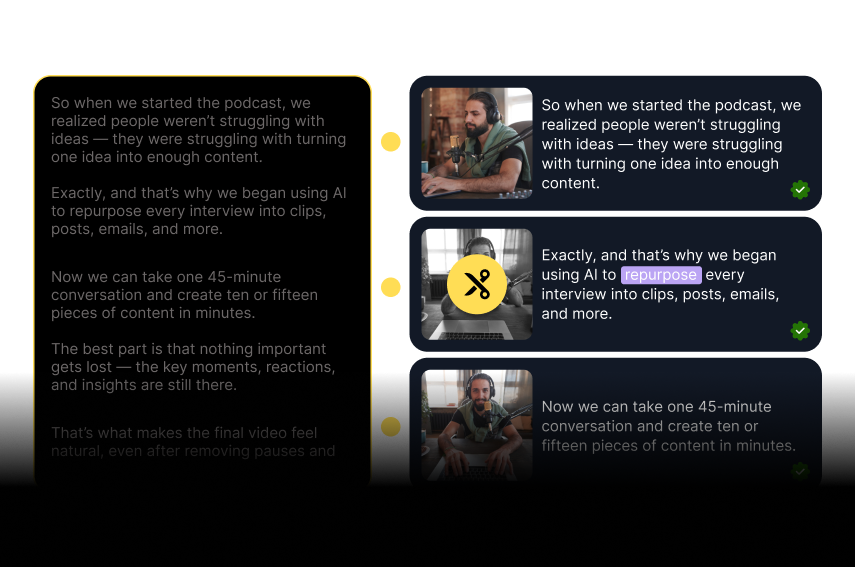 Tightens pacing without losing context — transcript and pacing view