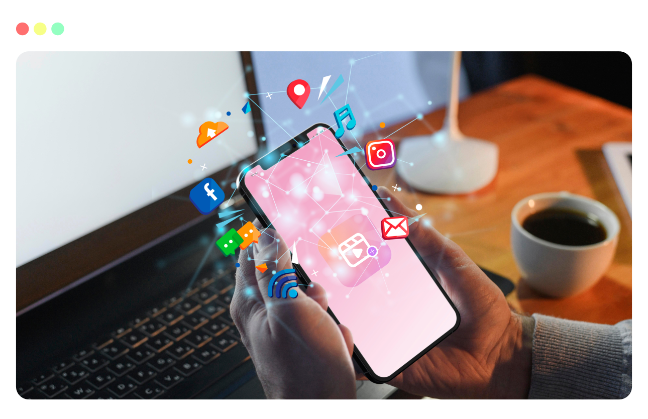 Phone with social app icons for platform-ready exports